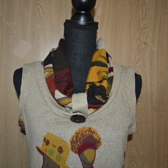 EYLEX Wool Blend Bold Colorful Artsy Print Sleeveless Pocket Tunic Top - Picture 4 of 8
